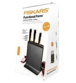 FISKARS FUNCTIONAL FORM 1057555 Komplet 3 noży w bloku czarnym + ostrzałka Fiskars Essential