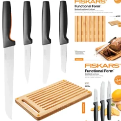 FISKARS FUNCTIONAL FORM 10577561+1057551 Komplet 4 noży kuchennych + deska do krojenia 35x25 cm w pudełku