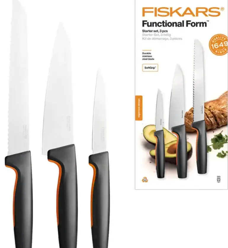 FISKARS FUNCTIONAL FORM 1057559 Komplet 3 noży kuchennych STARTER SET w pudełku / stal nierdzewna