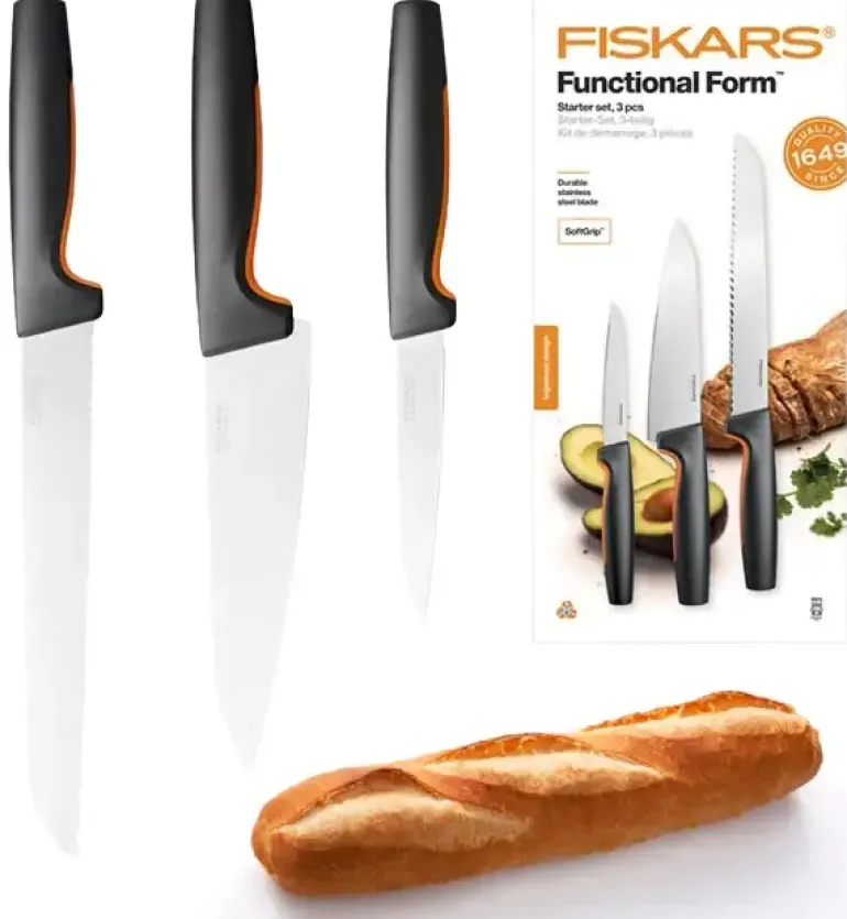 FISKARS FUNCTIONAL FORM 1057559 Komplet 3 noży kuchennych STARTER SET w pudełku / stal nierdzewna