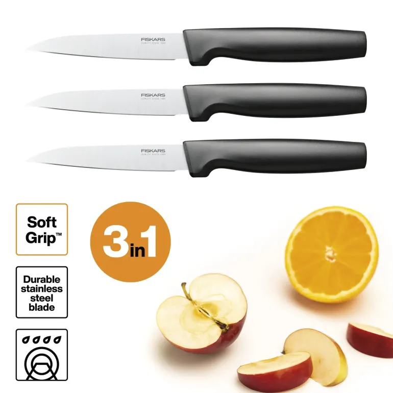 FISKARS FUNCTIONAL FORM 1057563 Komplet 3 noży do obierania w pudełku / stal nierdzewna