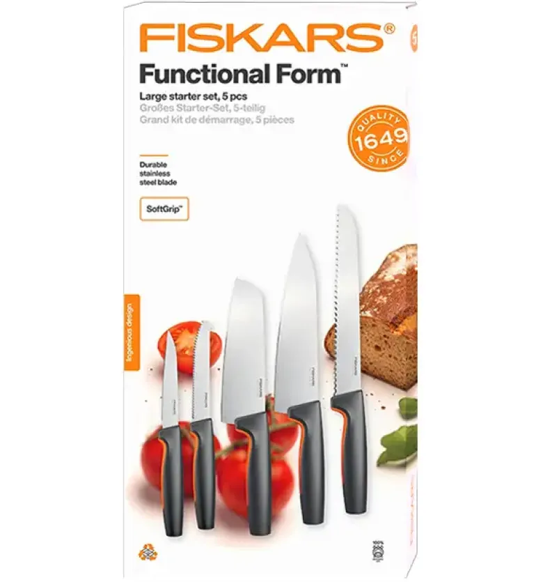 FISKARS FUNCTIONAL FORM 1057558 Komplet 5 noży kuchennych STARTER SET w pudełku / stal nierdzewna