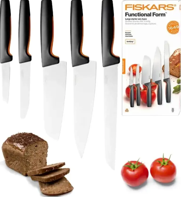 FISKARS FUNCTIONAL FORM 1057558 Komplet 5 noży kuchennych STARTER SET w pudełku / stal nierdzewna