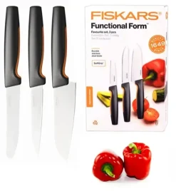 FISKARS FUNCTIONAL FORM 1057556+1057551 Komplet 4 noży kuchennych + deska do krojenia 35x25 cm w pudełku