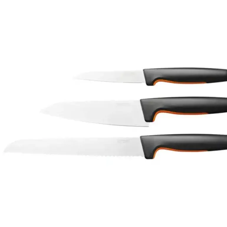 FISKARS FUNCTIONAL FORM 1057559 Komplet 3 noży kuchennych STARTER SET w pudełku + Ostrzałka ESSENTIAL