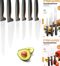 FISKARS FUNCTIONAL FORM 1057556+1057559 Komplet 6 noży (3+3) w pudełkach + ostrzałka ESSENTIAL