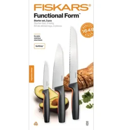 FISKARS FUNCTIONAL FORM 1057556+1057559 Komplet 6 noży (3+3) w pudełkach + ostrzałka ESSENTIAL