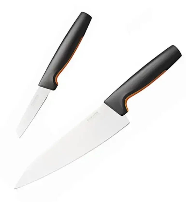 FISKARS FUNCTIONAL FORM 1057557+1057564 Komplet 5 noży kuchennych (2+3) w pudełkach + ostrzałka ESSENTIAL