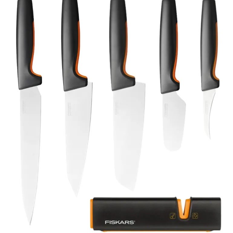 FISKARS FUNCTIONAL FORM Komplet 5 noży kuchennych luzem + Ostrzałka EDGE