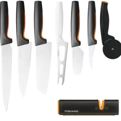FISKARS FUNCTIONAL FORM Komplet 7 noży kuchennych luzem + Ostrzałka EDGE