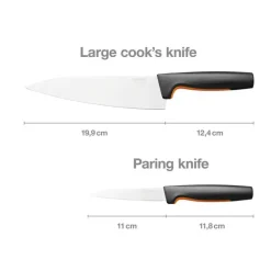 FISKARS FUNCTIONAL FORM 1057557+1057551 Komplet 3 noży kuchennych + deska do krojenia 35x25 cm w pudełku + ostrzałka ceramiczna Essential Roll-Sharp