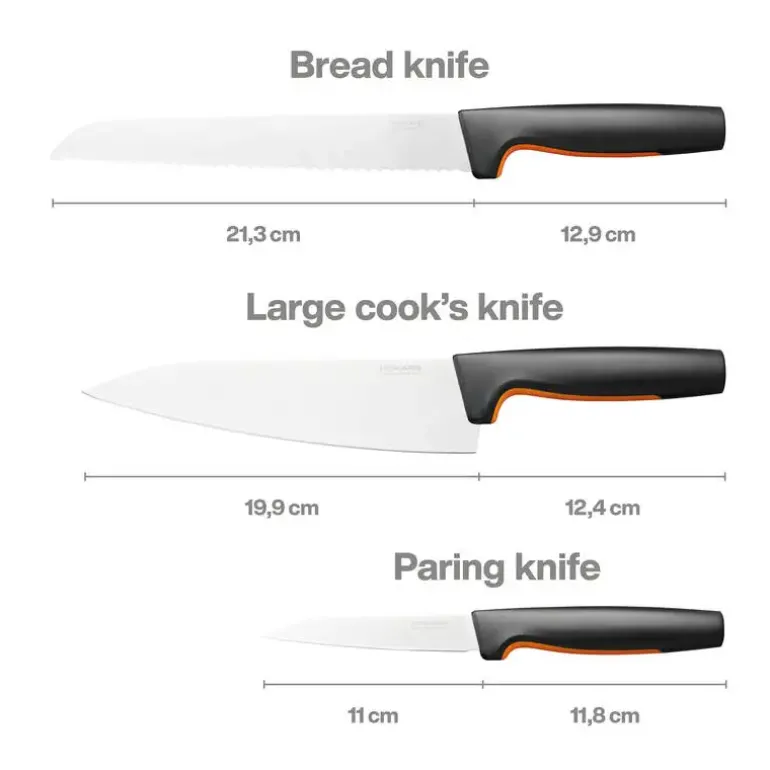 FISKARS FUNCTIONAL FORM 1057559 Komplet 3 noży kuchennych STARTER SET w pudełku + Ostrzałka EDGE