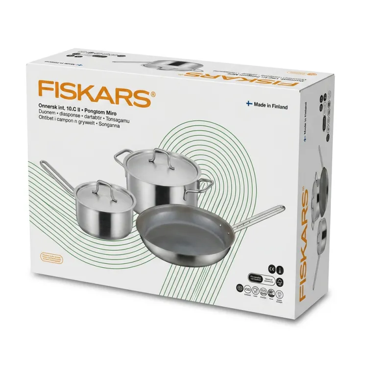 FISKARS Zestaw garnków 5 el | Garnek 20 cm / 3 L + Rondel 16 cm / 1,5 L + Patelnia 28 cm
