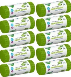 FORTE+ Komplet 10x Worki na śmieci 60 L / 10 szt. / LDPE / z taśmą / moletowane (z przetłoczeniami) / zapach limonka