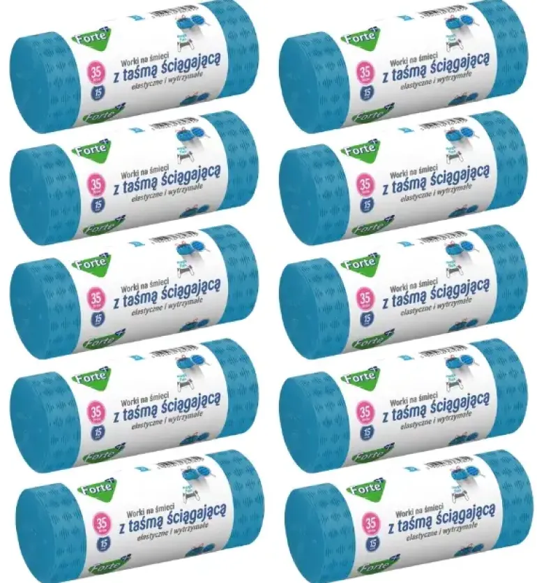 FORTE+ Komplet 10x Worki na śmieci 35 L / 15 szt. / LDPE / z taśmą / moletowane (z przetłoczeniami)