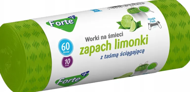 FORTE+ Komplet 10x Worki na śmieci 60 L | 10 szt.+ 10x Worki na śmieci 60 L | 10 szt. (zapach limonka) / LDPE / z taśmą i przetłoczeniami