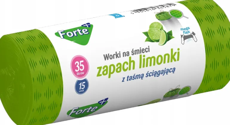 FORTE+ Komplet 10x Worki na śmieci 35 L / 15 szt. / LDPE / z taśmą / moletowane (z przetłoczeniami) / zapach limonka