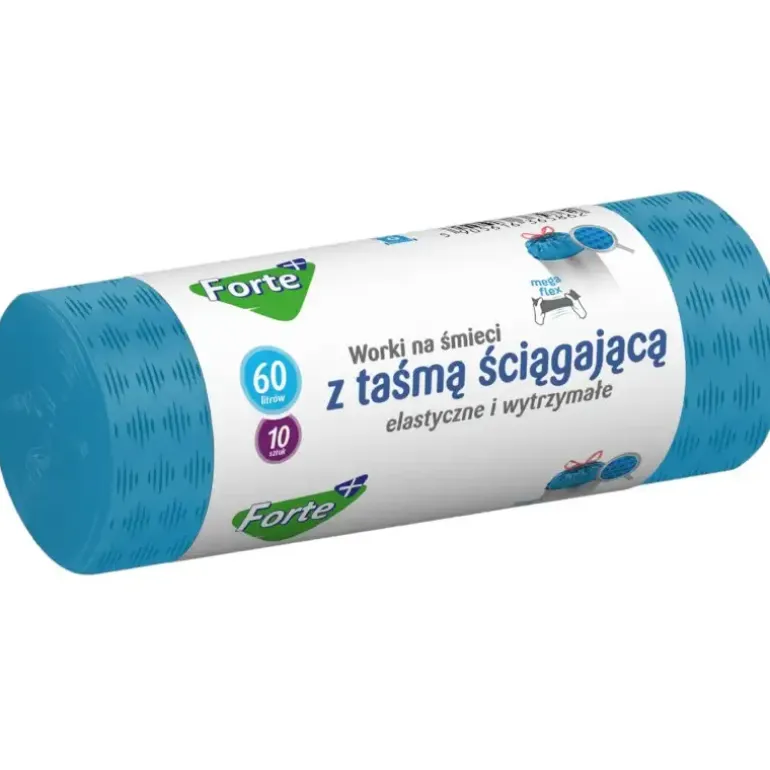 FORTE+ Worki na śmieci 60 L / 10 szt. / LDPE / z taśmą / moletowane (z przetłoczeniami)
