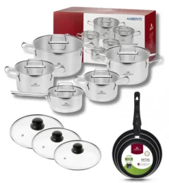 GERLACH AMBIENTE Komplet Garnki z pokrywkami 10 el + Patelnie Initial 20, 24, 28 cm z pokrywkami / stal nierdzewna / indukcja