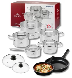 GERLACH AMBIENTE Komplet Garnki z pokrywkami 10 el + Patelnie Harmony Classic 20, 28 cm z pokrywkami / stal nierdzewna / indukcja