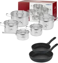 GERLACH AMBIENTE Komplet Garnki z pokrywkami 10 el + Patelnie Granitex 20, 28 cm / stal nierdzewna / indukcja