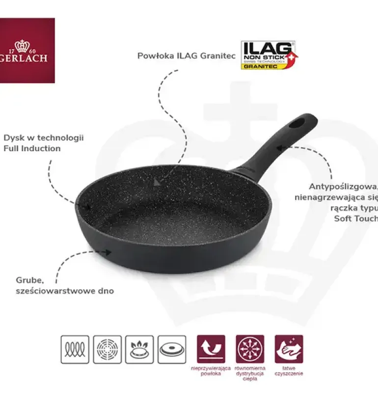 GERLACH AMBIENTE Komplet Garnki z pokrywkami 10 el + Patelnie Granitex 20, 28 cm / stal nierdzewna / indukcja