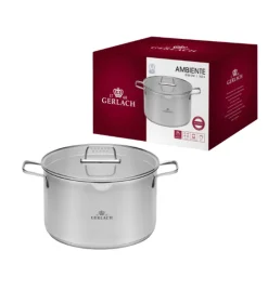 GERLACH AMBIENTE Komplet Garnki z pokrywkami 10 el + Garnki Ambiente 7 l i 10 l + Brytfanna Granitex / stal nierdzewna