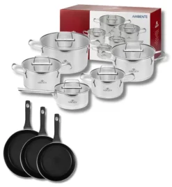 GERLACH AMBIENTE Komplet Garnki z pokrywkami 10 el + Patelnie Harmony Classic 20, 24, 28 cm / stal nierdzewna / indukcja