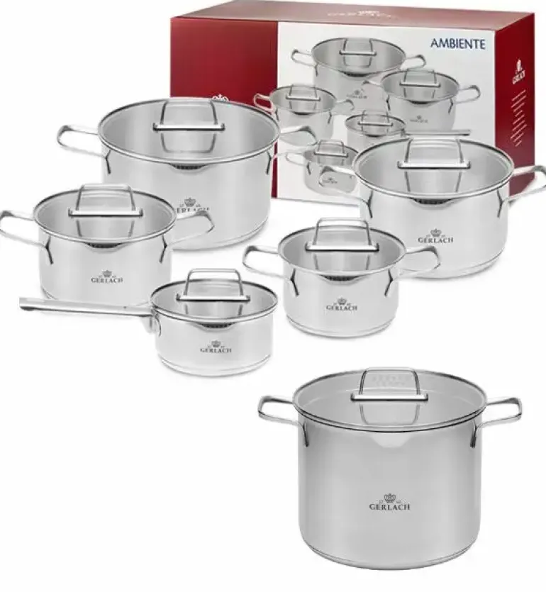 GERLACH AMBIENTE Komplet Garnki z pokrywkami 10 el + Garnek Ambiente 7 l / stal nierdzewna / indukcja
