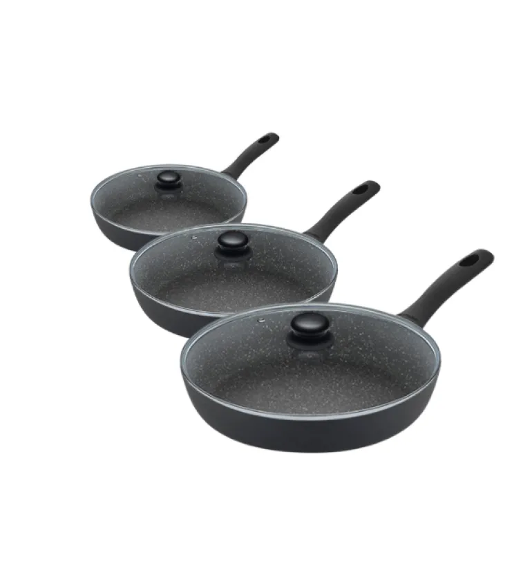 GERLACH AMBIENTE PLUS Komplet Garnki z pokrywkami 10 el - stal nierdzewna 18/10 + Patelnia Granitex 20, 24, 28 cm + pokrywski szklane