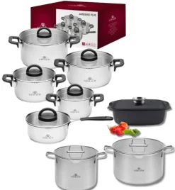 GERLACH AMBIENTE PLUS Komplet Garnki z pokrywkami 10 el + Garnki Gerlach Ambiente 7 l i 10 l / stal nierdzewna 18/10 + Brytfanna Granitex