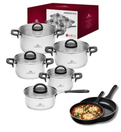 GERLACH AMBIENTE PLUS Komplet Garnki z pokrywkami 10 el - stal nierdzewna 18/10 + Patelnia Harmony Classic 20, 28 cm