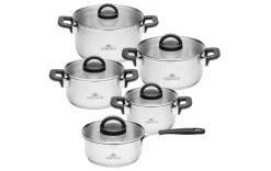 GERLACH AMBIENTE PLUS Komplet Garnki z pokrywkami 10 el - stal nierdzewna 18/10 + Patelnia Gerlach Ambiente ThermoCoat 20, 24, 28 cm + Patelnia naleśnikowa 26 cm+ Brytfanna Granitex