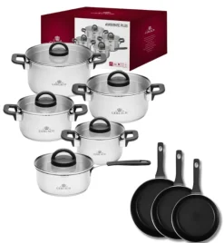GERLACH AMBIENTE PLUS Komplet Garnki z pokrywkami 10 el - stal nierdzewna 18/10 + Patelnia Harmony Classic 20, 24, 28 cm