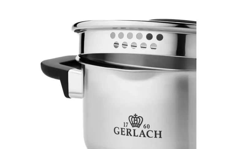 GERLACH AMBIENTE PLUS Komplet Garnki z pokrywkami 10 el - stal nierdzewna 18/10 + Patelnia Granitex 20, 24, 28 cm + Patelnia naleśnikowa 26 cm + Brytfanna Granitex
