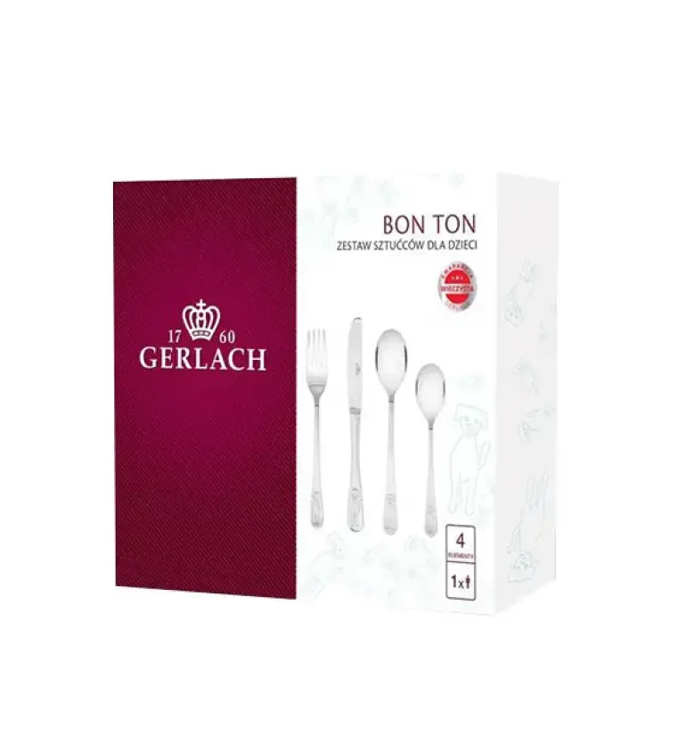GERLACH BON TON PIESKI Sztućce dla dzieci 4 elementy w pudełku / połysk