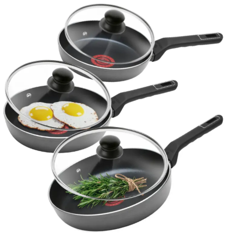 GERLACH BRAVA Komplet Garnki z pokrywkami 8 el + patelnie Gerlach Ambiente 20, 24, 28 cm + pokrywki szklane