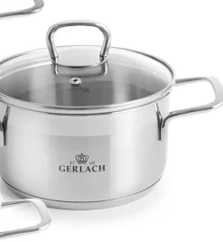 GERLACH BRAVA Komplet Garnki z pokrywkami 8 el + patelnie Gerlach Harmony Classic 20, 24, 28 cm + naleśnikowa 26 cm+ Brytfanna