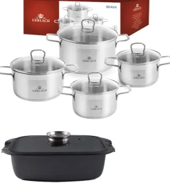 GERLACH BRAVA Komplet Garnki z pokrywkami 8 el + Brytfanna 32 cm z pokrywką Gerlach Granitex / powłoka ILAG Granitec®