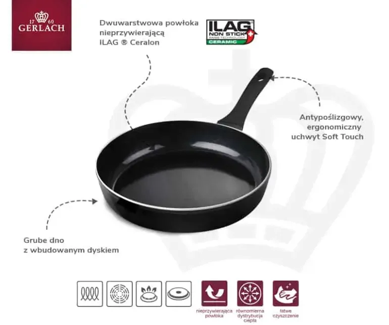 GERLACH BRAVA Komplet Garnki z pokrywkami 8 el + patelnie Gerlach Harmony Classic 20, 24, 28 cm