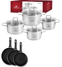 GERLACH BRAVA Komplet Garnki z pokrywkami 8 el + patelnie Gerlach Harmony Classic 20, 24, 28 cm