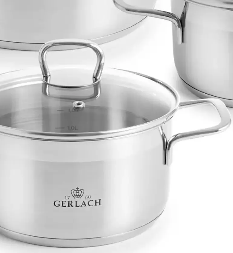 GERLACH BRAVA Komplet Garnki z pokrywkami 8 el + patelnie Gerlach Harmony Classic 20, 24, 28 cm