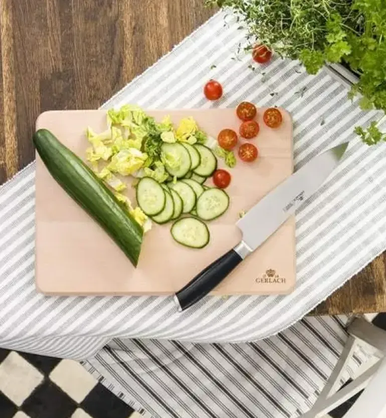 GERLACH DECO BLACK Komplet 5 noży w bloku + Natur Tasak do ziół z deską