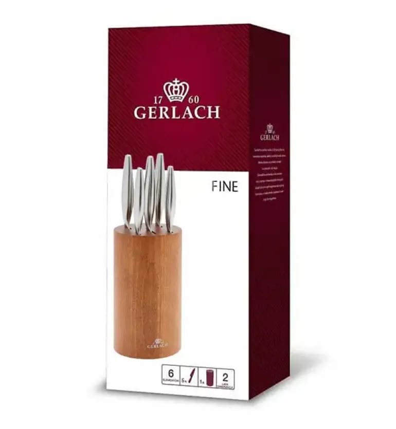 GERLACH FINE Komplet 5 noży w bloku + ostrzałka 2w1 + nożyce do drobiu