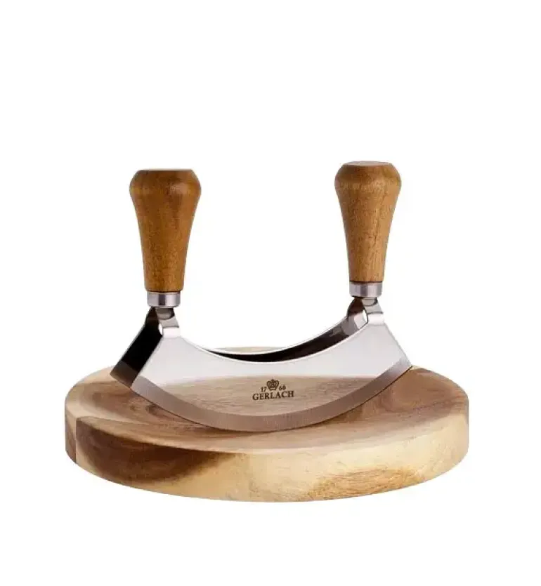 GERLACH FINE Komplet 5 noży w bloku + Natur Tasak z deską do ziół + komplet desek dębowych