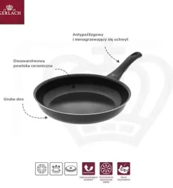 GERLACH FIRST Patelnia 28 cm + pokrywka uniwersalna szklana 28 cm | dwuwarstwowa powłoka ceramiczna
