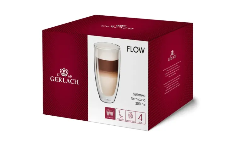 GERLACH FLOW Zestaw szklanek termicznych 350 ml 4 szt. / szkło borokrzemowe