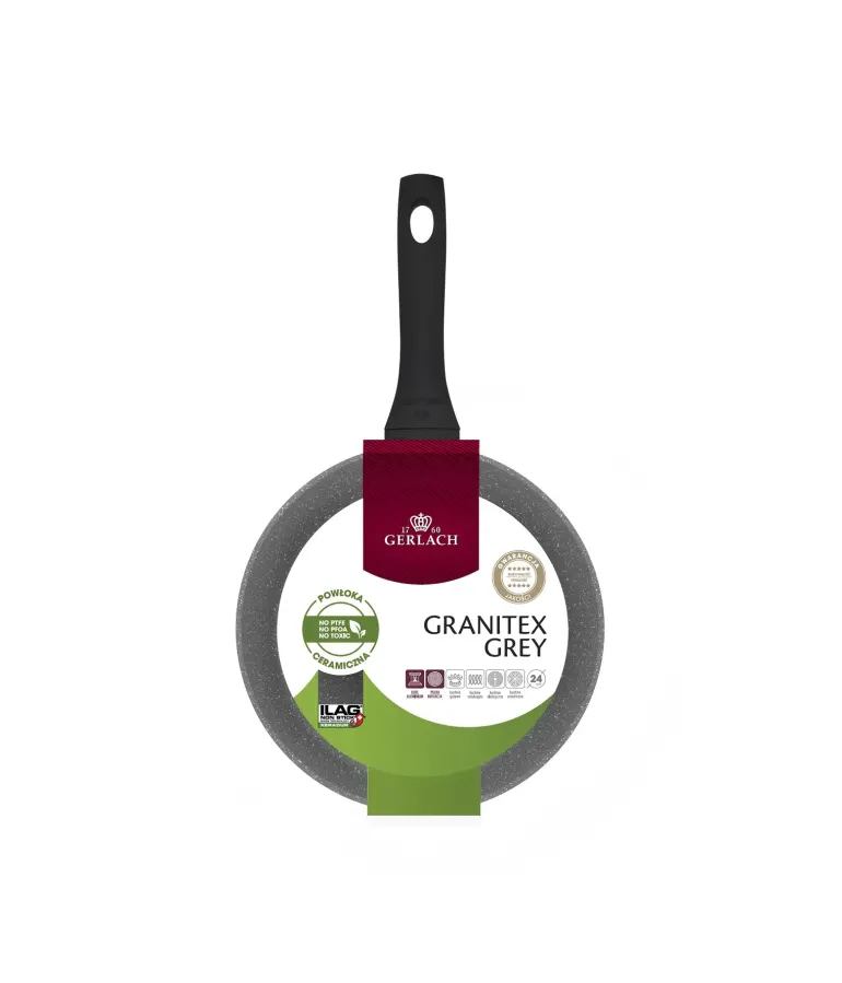 GERLACH GRANITEX GREY Patelnia z powłoką ceramiczną ILAG Xera Dur 2® 24 cm + pokrywka PSU / aluminium