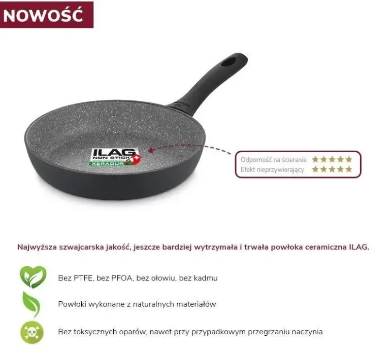 GERLACH GRANITEX GREY Patelnia z powłoką ceramiczną ILAG Xera Dur 2® 24 cm + pokrywka PSU / aluminium