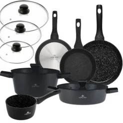 GERLACH GRANITEX Komplet 2 garnki + rondel + 3 patelnie z pokrywkami uni / indukcja